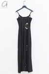 SWAYING 24 Autumn and Winter Crochet Splicing Suspender Long Skirt SW-SW24AW2L09-HEIHUI Black and Gray SW-SW24AW2L08